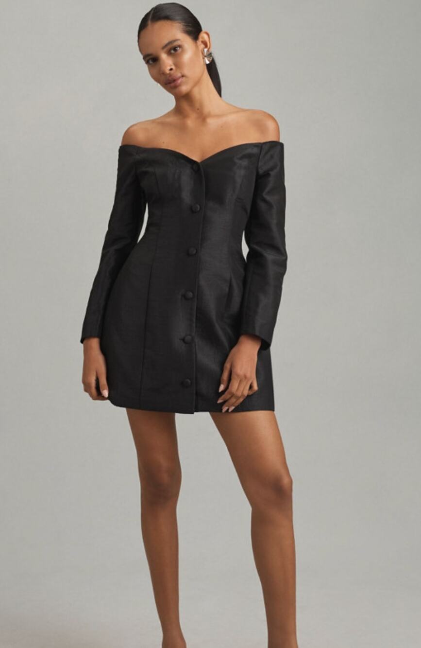 HUTCH Black Long-Sleeve Off-The-Shoulder Mini Dress XS